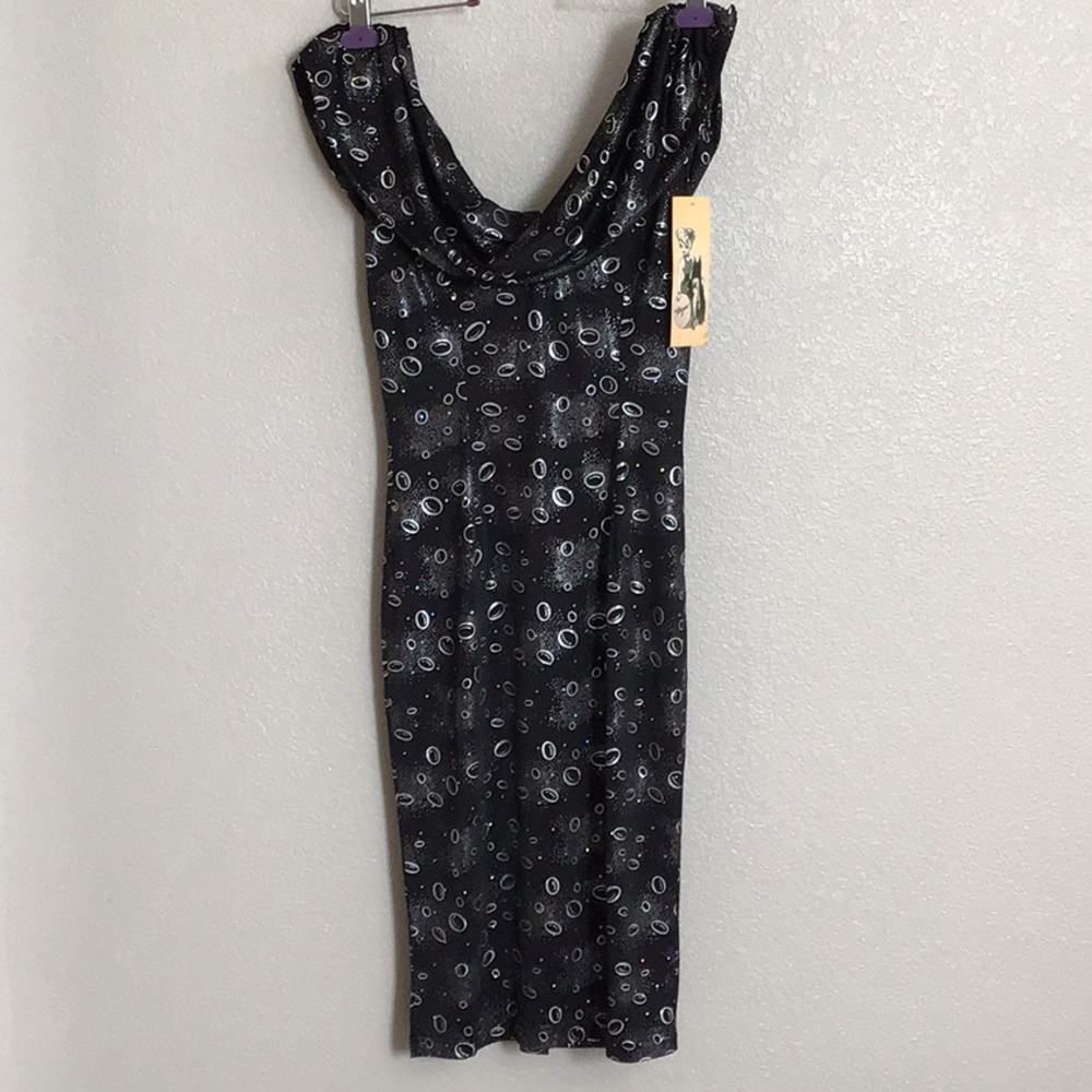 Tatyana black universe pencil dress.